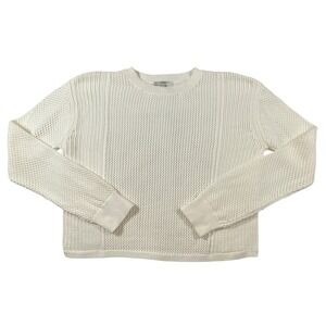 Vince Womens White Open Knit Mesh Cotton Blend Sweater Size L Italian Yarn